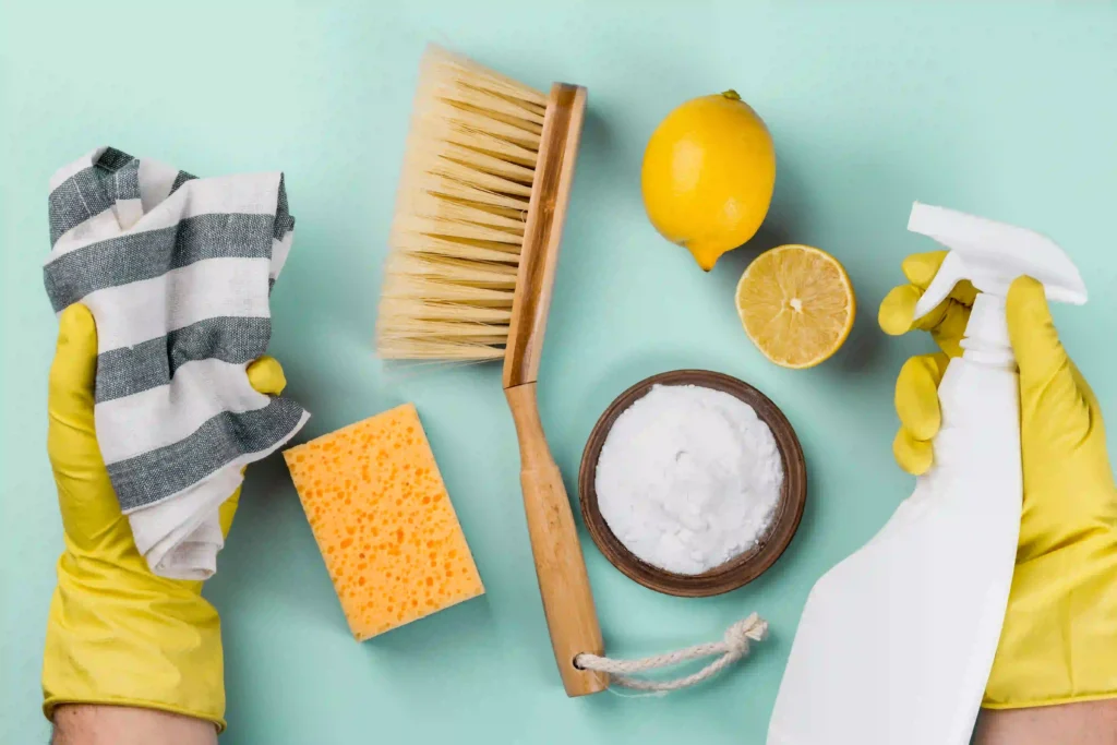 Natural and eco-friendly cleaning supplies promoting safe home care